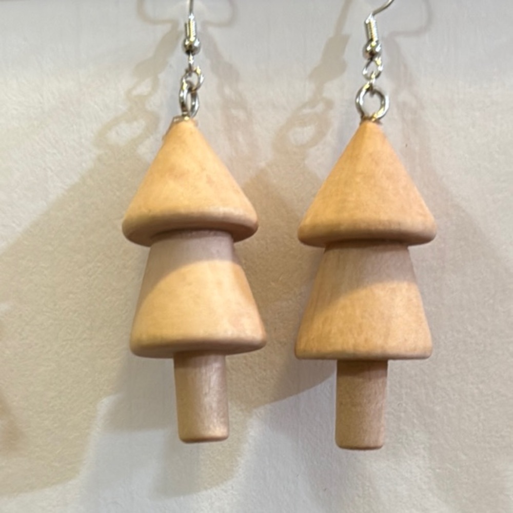 Wooden  Christmas Tree Earrings.                (Nickel Free)